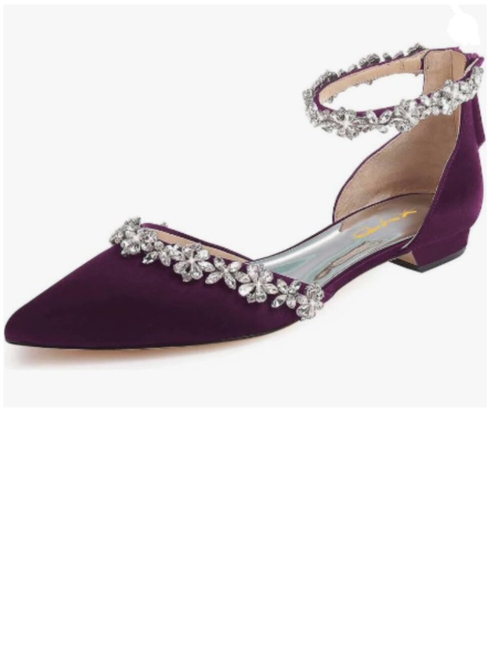 XYD Eggplant Pointed Toe D'Orsay Wedding Sparkly Rhinestones Ankle Strap Sandals